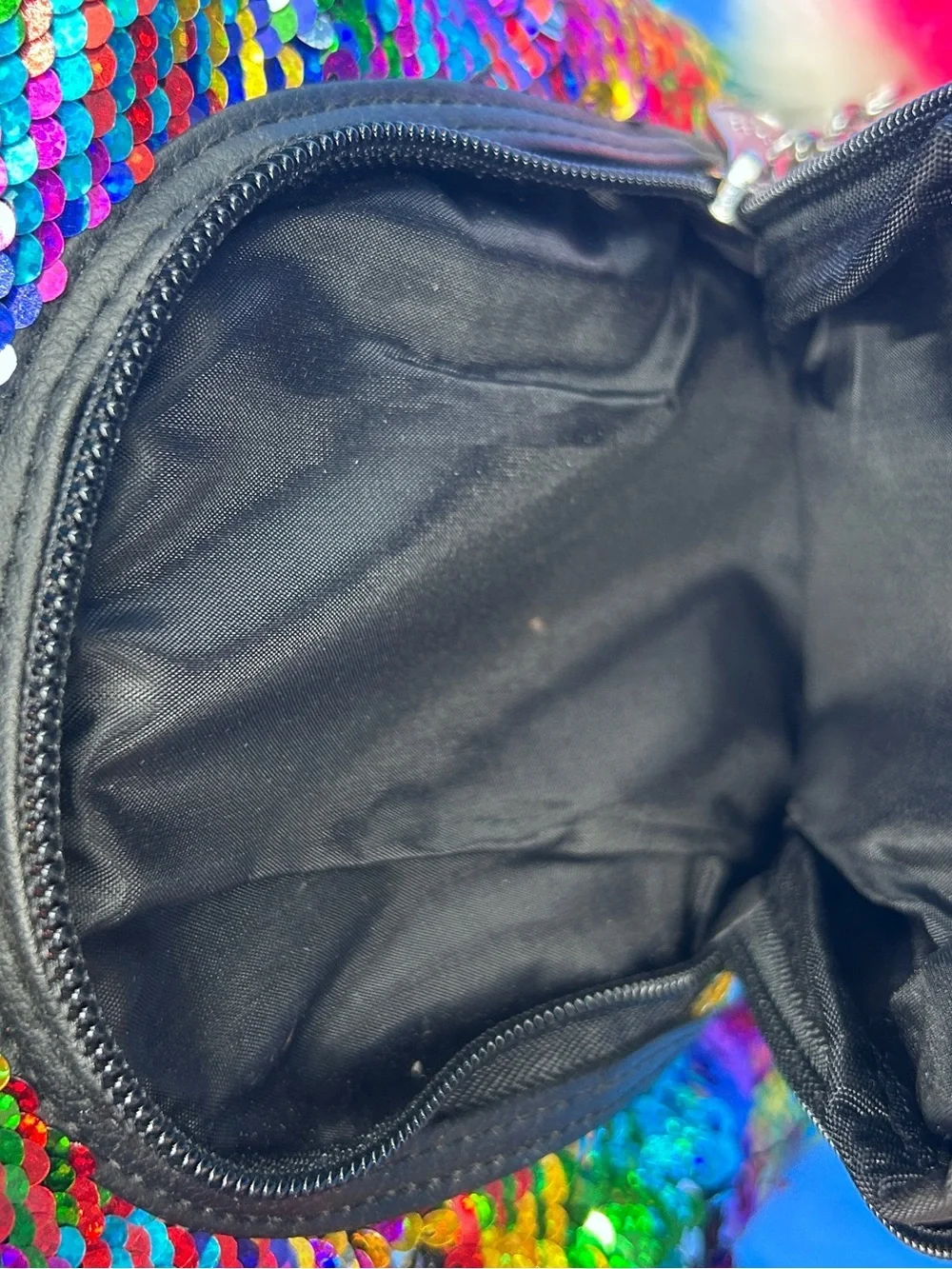 Justice Rainbow Sequin Emoji Mini Backpack Crossbody Purse with Pom Pom